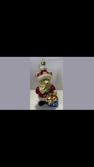 Sparkling Bear Santa (Holding Sack of Toys) Vintage Christmas Tree Ornament 5”