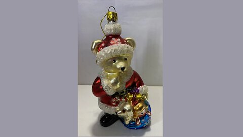 Sparkling Bear Santa (Holding Sack of Toys) Vintage Christmas Tree Ornament 5”