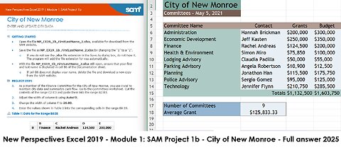 New Perspectives Excel 2019 | Module 1: SAM Project 1b | City of New Monroe (Update 2025)