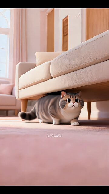 Just a fluffy loaf hiding under the sofa