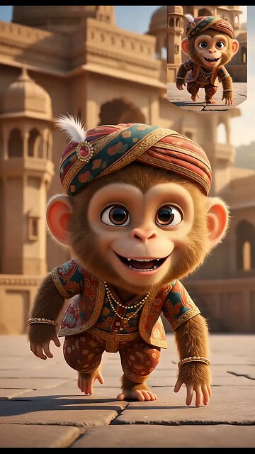 Monkeys were seen with a smiling face in the temple premises performing religious rituals. AI video