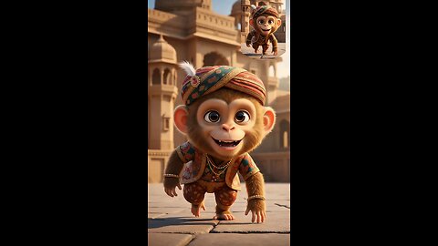 Monkeys were seen with a smiling face in the temple premises performing religious rituals. AI video