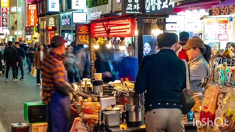 "Seoul Night Street Walk | Korean Street Food Vibes | Relaxing City Lights"