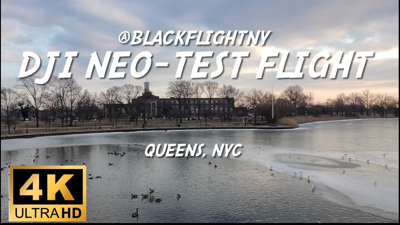 Dji Neo (4k drone) test flight over a half-frozen point in Queens,NYC