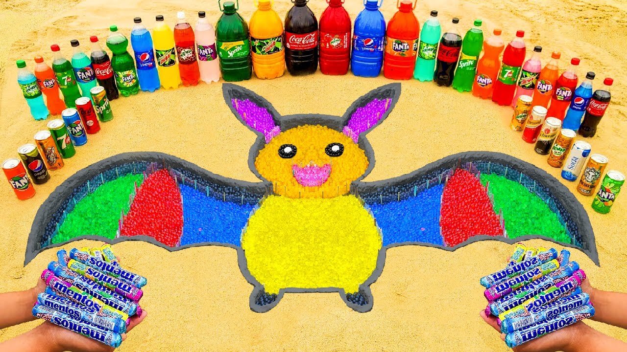 How to make Rainbow Cute Bat with Orbeez, Fanta, Coca Cola, Pepsi, Sprite vs Mentos & Popular Sodas