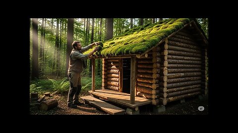 Winter Overnight in a Bushcraft Log Cabin - Off Grid