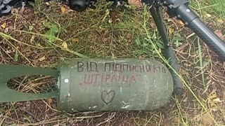 Heavy Bomber Drone Dropping Massive Shell onto Russian Positions