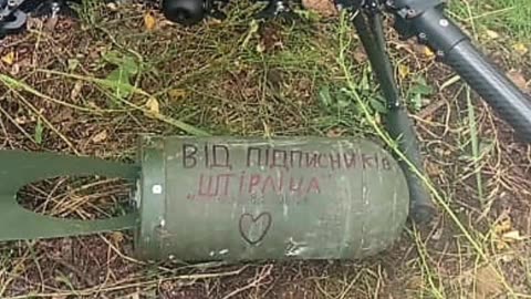 Heavy Bomber Drone Dropping Massive Shell onto Russian Positions
