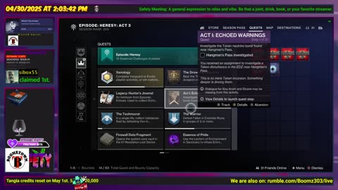 Destiny 2: 4-30-25 Perdition is the Lost Sector. Void/Strand Surge. Maybe some Schedule 1 later.