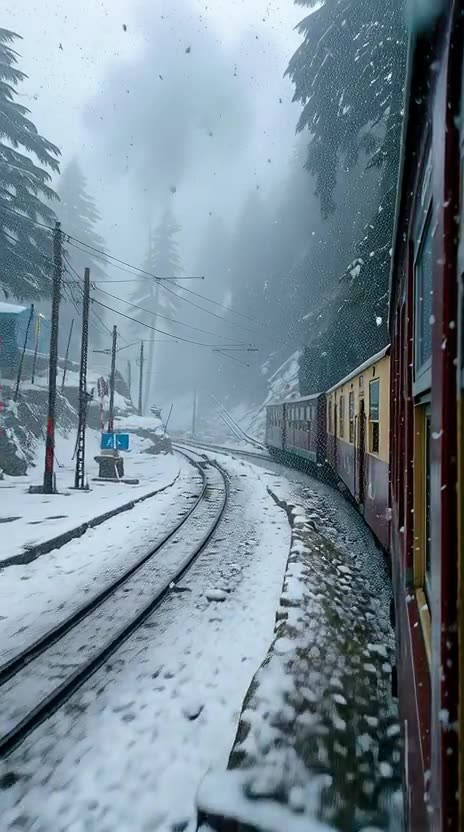 Snowfall in shimla Himalayas traveling in train