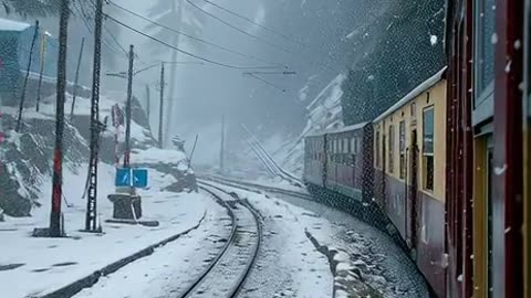 Snowfall in shimla Himalayas traveling in train