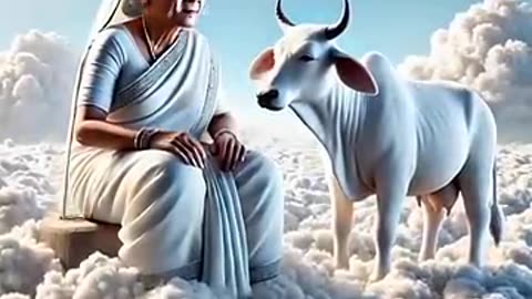 Both old grandmother and cow 🐄 while sitting on a magical mat, visiting the sky #youtubeshorts #ai