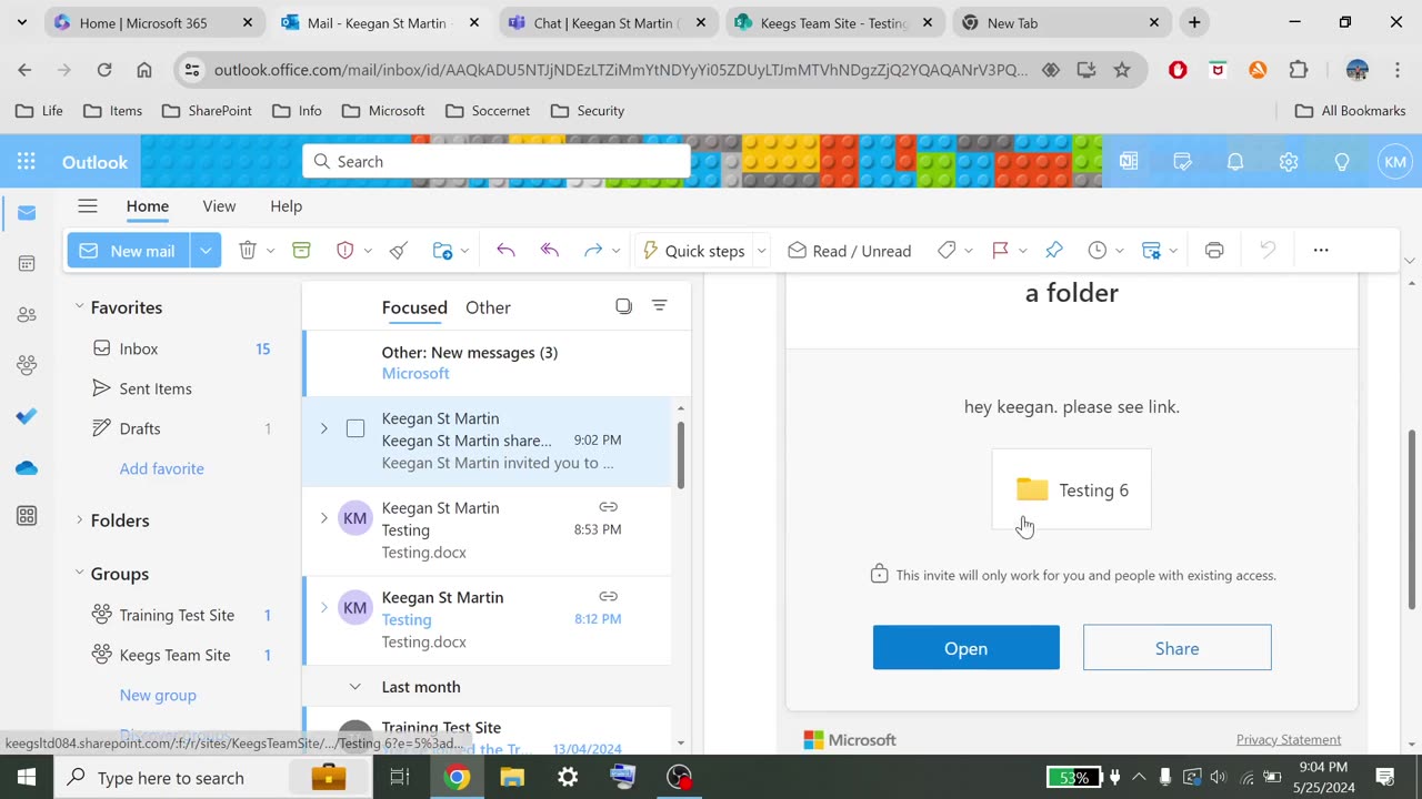 Sharing link via Sharepoint