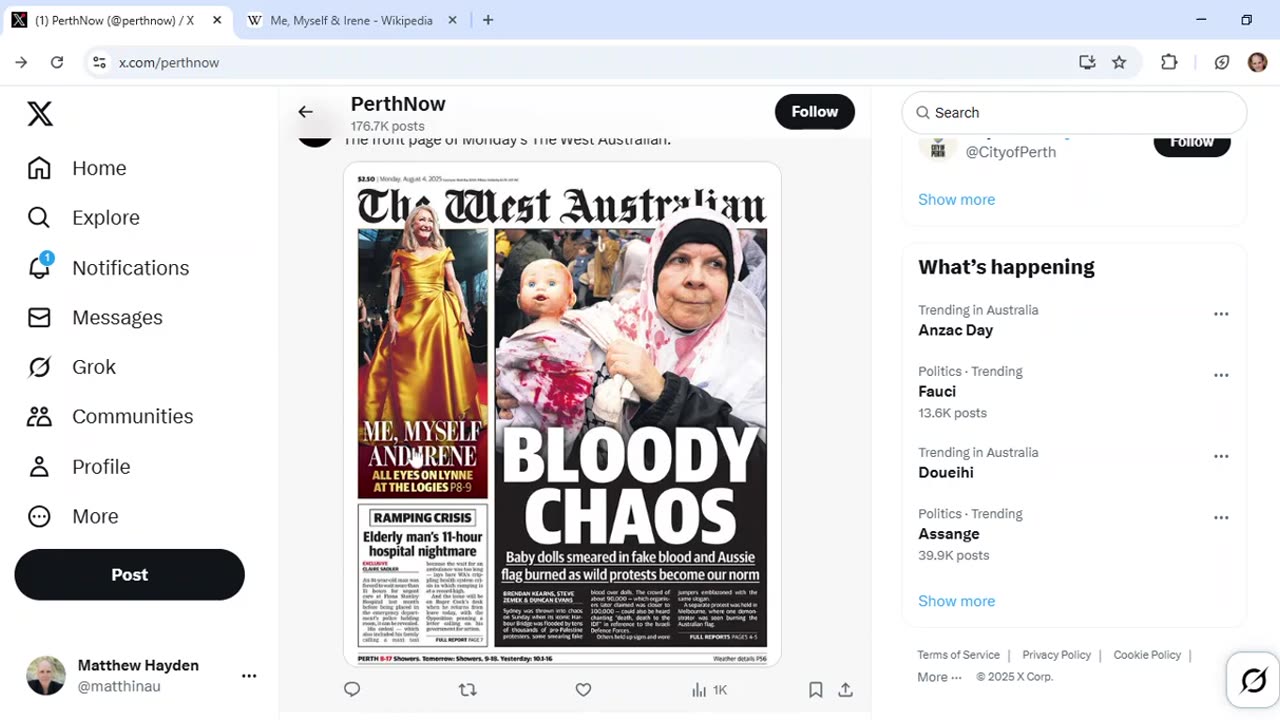 Thoughts on key, eye, blood and gold symbolism in Perth Now tweets about the Logies and more