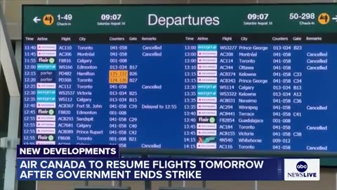Air Canada to resume flights Monday