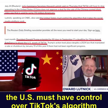 The US Commerce Secretary warns that TikTok will be shut down if the CCP rejects the sale agreement