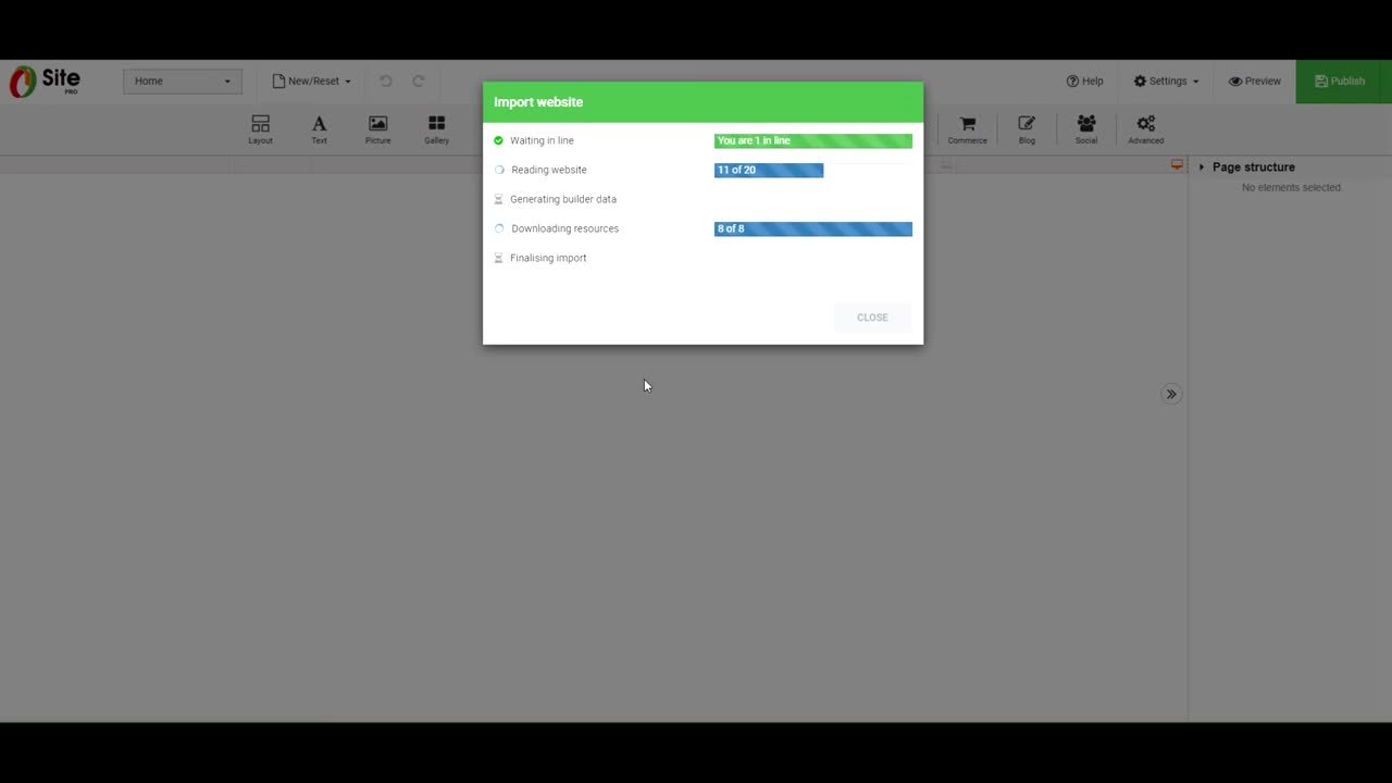 Importing a website into Website Builder from ProHoster.Info
