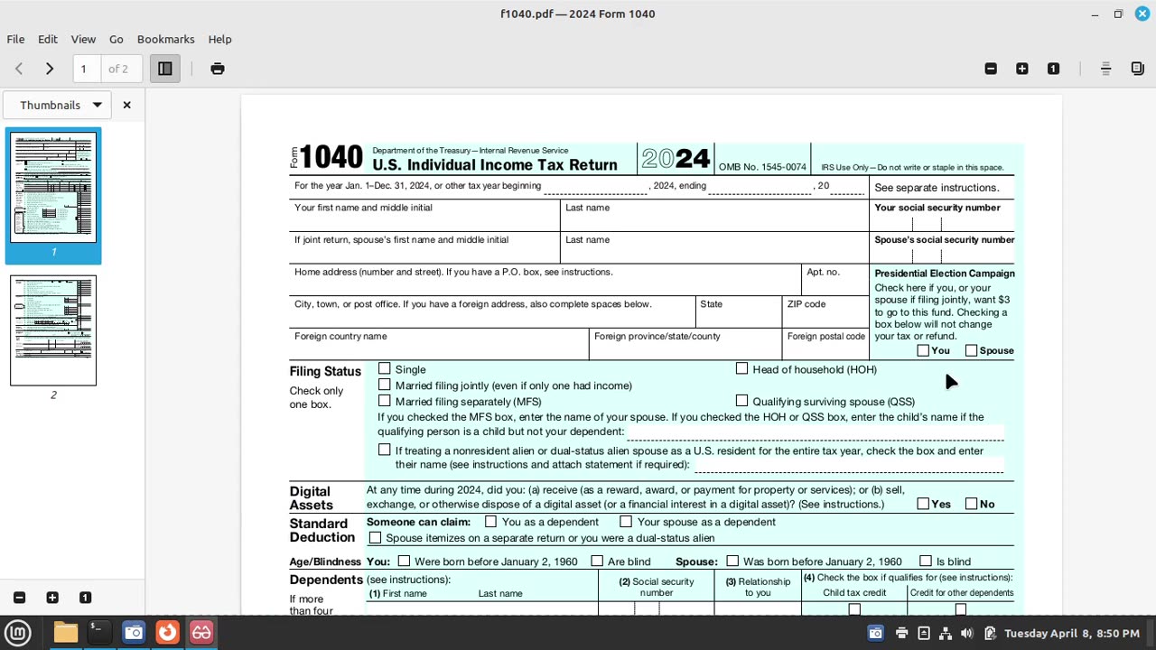 downloading PDF tax forms in Linux