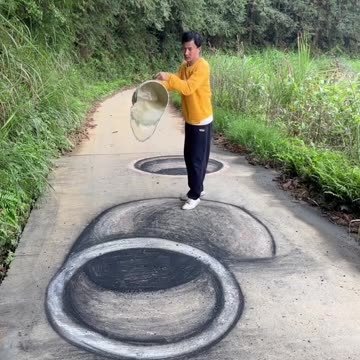 3D painting with dog going into tunnel