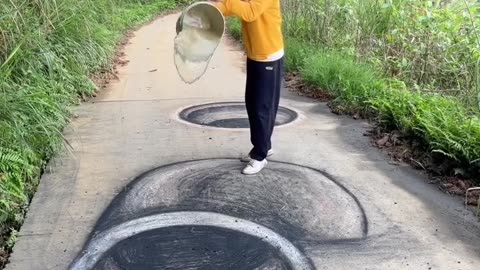 3D painting with dog going into tunnel