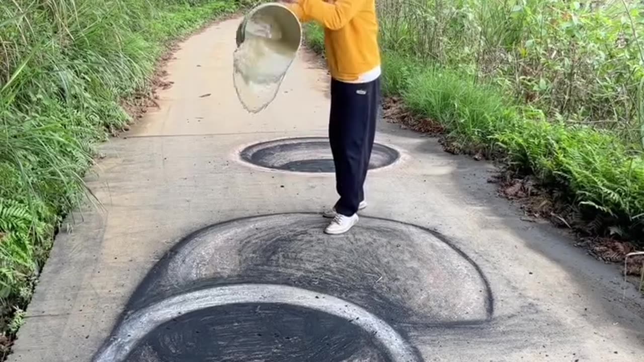 3D painting with dog going into tunnel