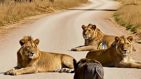 Lion and Wild Boar Peaceful Encounter