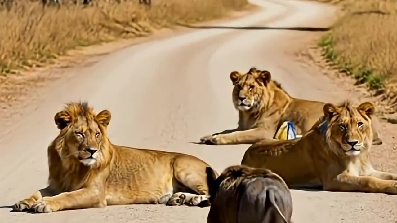 Lion and Wild Boar Peaceful Encounter