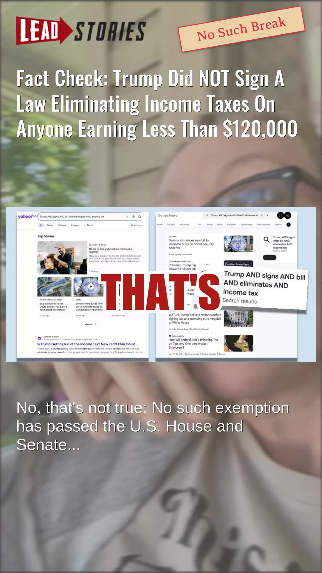 Fact Check: Trump Did NOT Sign A Law Eliminating Income Taxes On Anyone Earning Less Than $120,000