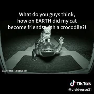 Night Cam captured this insane moment whee my cat returned with a crocodile 🐊