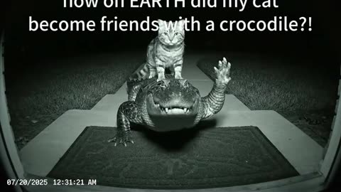 Night Cam captured this insane moment whee my cat returned with a crocodile 🐊