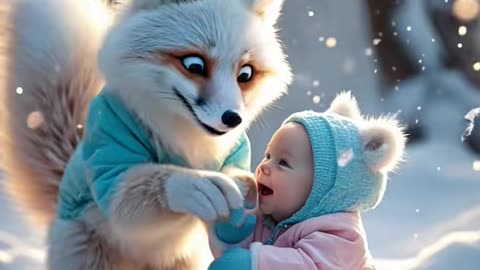 Cute baby with a fox