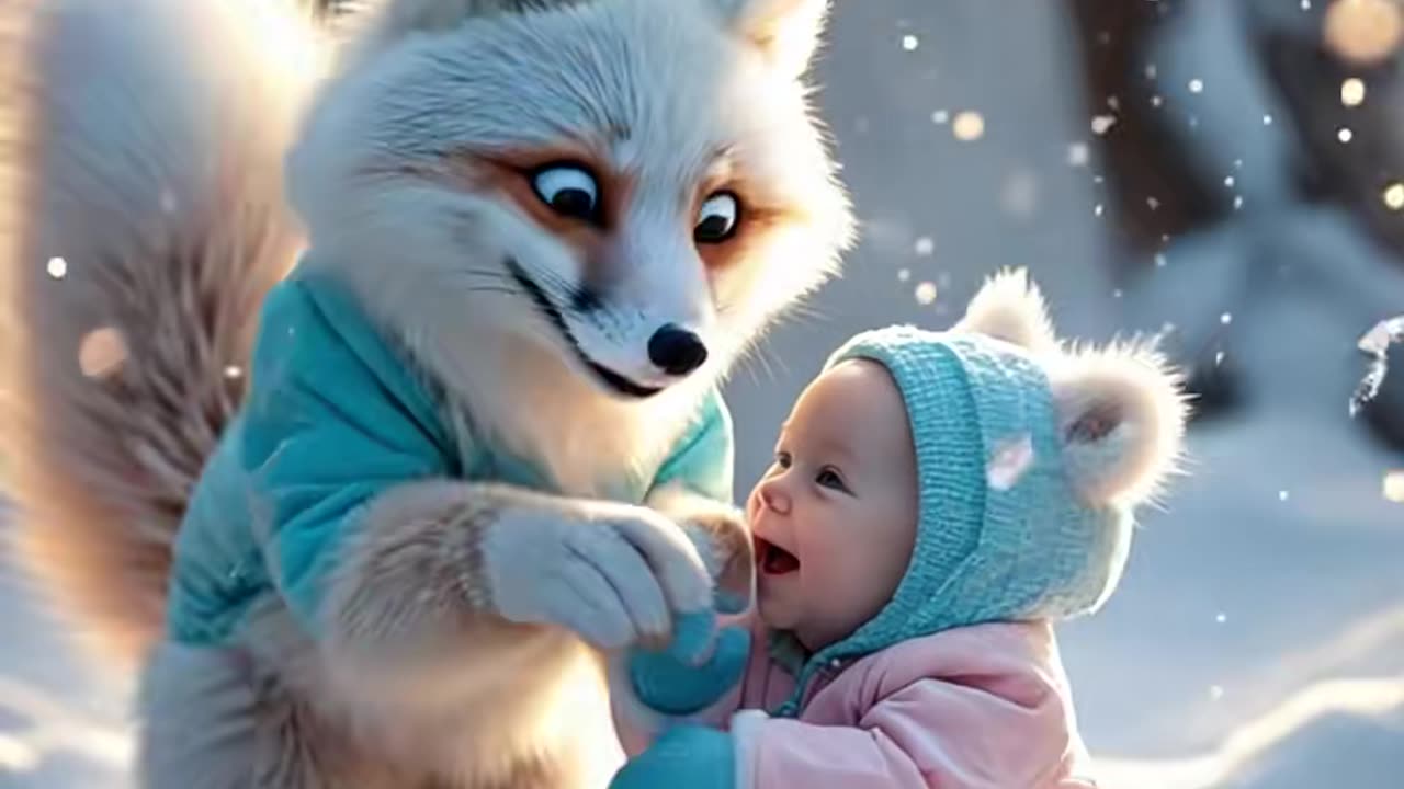 Cute baby with a fox
