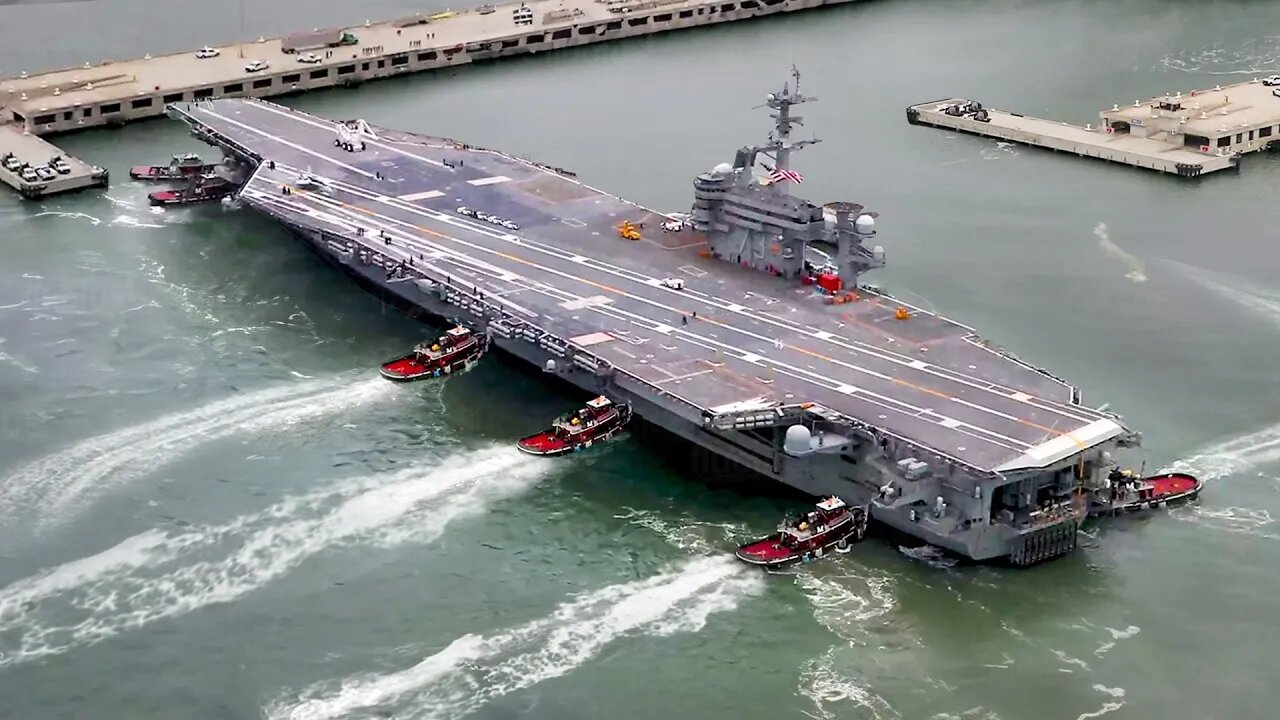 US Navy’s Incredible Process to Dock Gigantic Aircraft Carrier