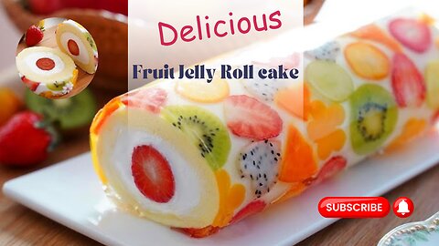 Beautiful Fruit Jelly Roll cake. 🍓🥝🍊🍋🥭🍇 / Cup measure