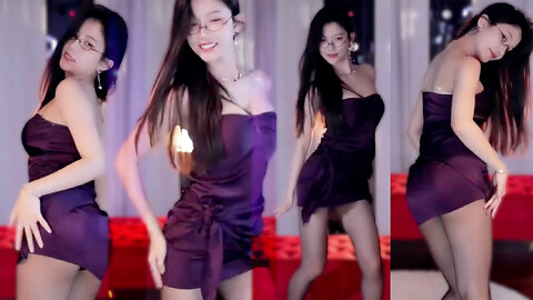 Long legs, black stockings, S-shaped figure, purple off-shoulder bodycon mini skirt, sexy dance