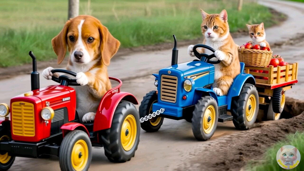 Mama Cat and Kitten stuck on a broken road, but Puppy saves them. 🐶🐱 Back home, they cook him a meal