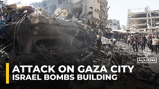 Residential building in Gaza City’s Shati refugee camp decimated by Israeli attack