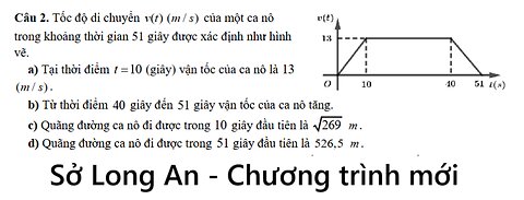 Sở Long An: Tốc độ di chuyển v(t) (m/s_ của một ca nô trong khoảng thời gian 51 giây
