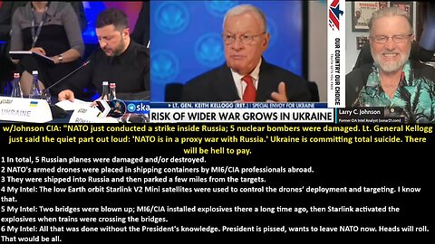 w/Johnson CIA: "NATO just conducted a strike inside Russia; 5 nuclear bombers were damaged. Lt. General Kellogg just said the quiet part out loud: 'NATO is in a proxy war with Russia.' Ukraine is committing total suicide.