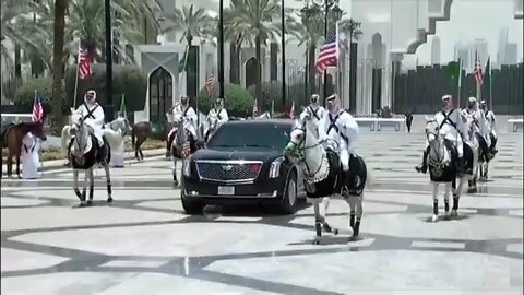 Arabian horses escorts Trump's motorcade after arriving in Saudi Arabia with Elon Musk