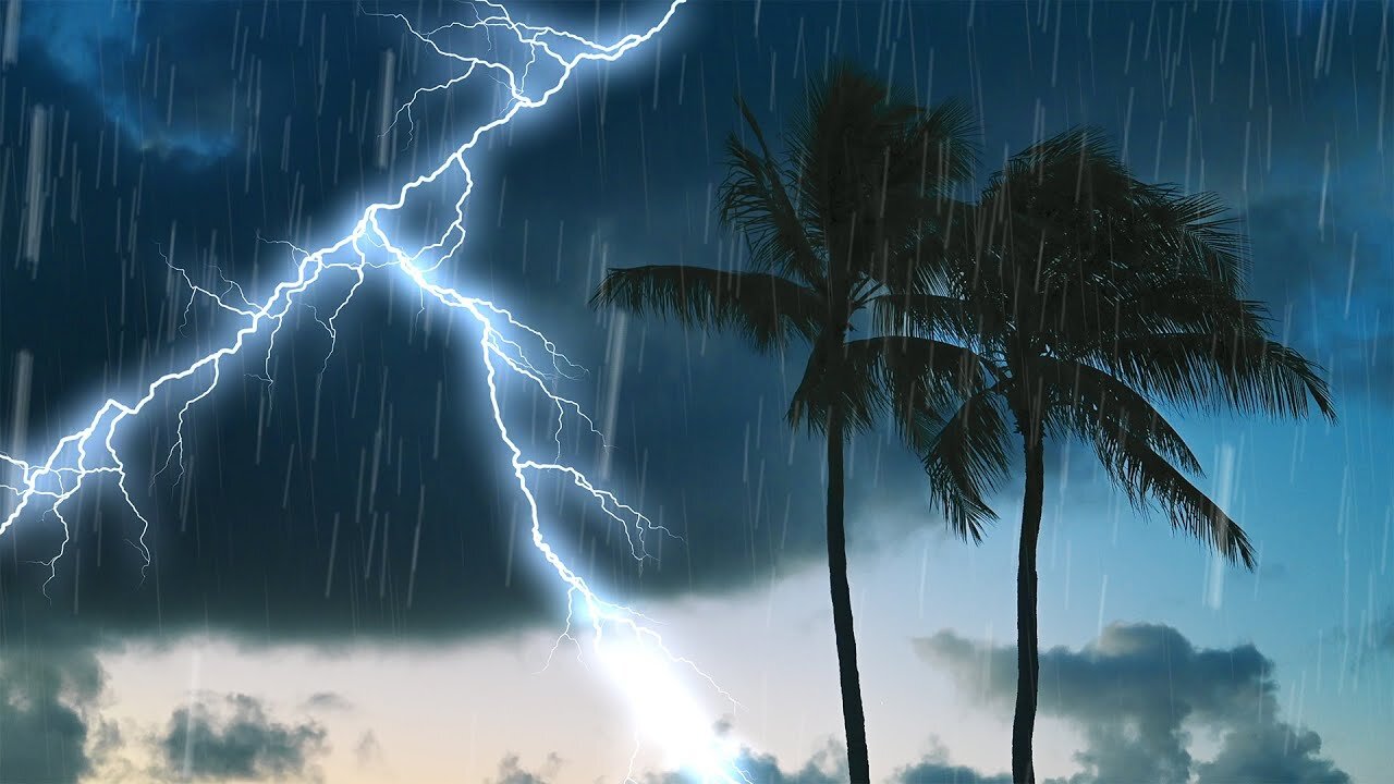 Pouring rain, thunder and lightning. Sounds of nature for deep sleep and relaxation.