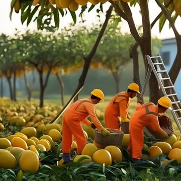 Mangoes are being picked from the mango orchard.