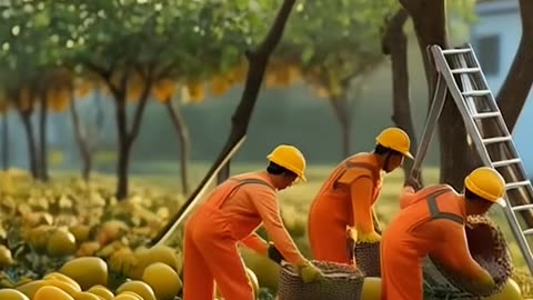 Mangoes are being picked from the mango orchard.