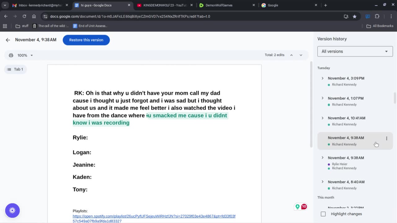 the messages between me and my gf/ now ex gf