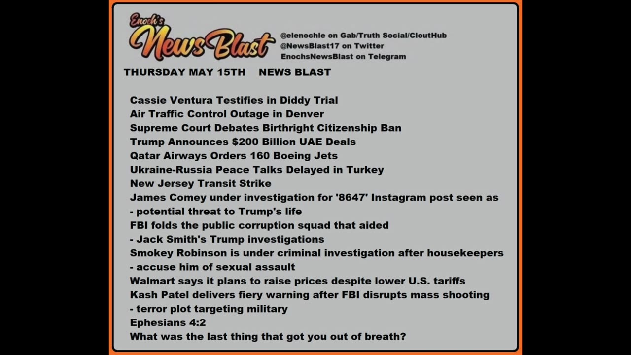 Thursday, May 15, 2025 News Blast