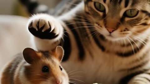 Will the Cat Touch the Hamster 😳🐾 Watch Till the End!