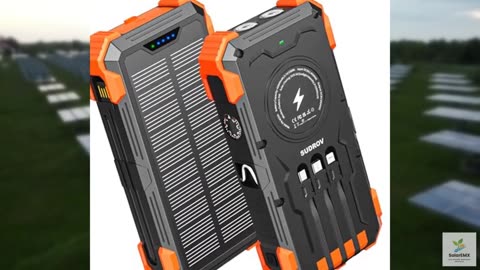 Sudrov Solar Charger Power Bank, 42800mAh Wireless Portable Charger with USB-C i