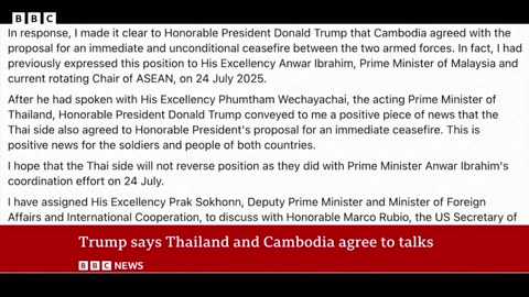 Thailand and Cambodia agree to talks in Malaysia after four days of fighting | BBC News