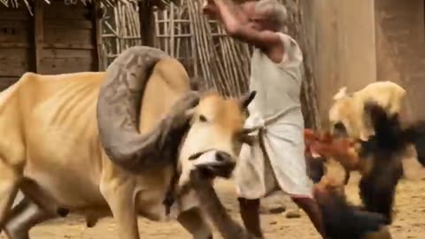 Old Man Fights Deadly Snake Coiling Around Cow!