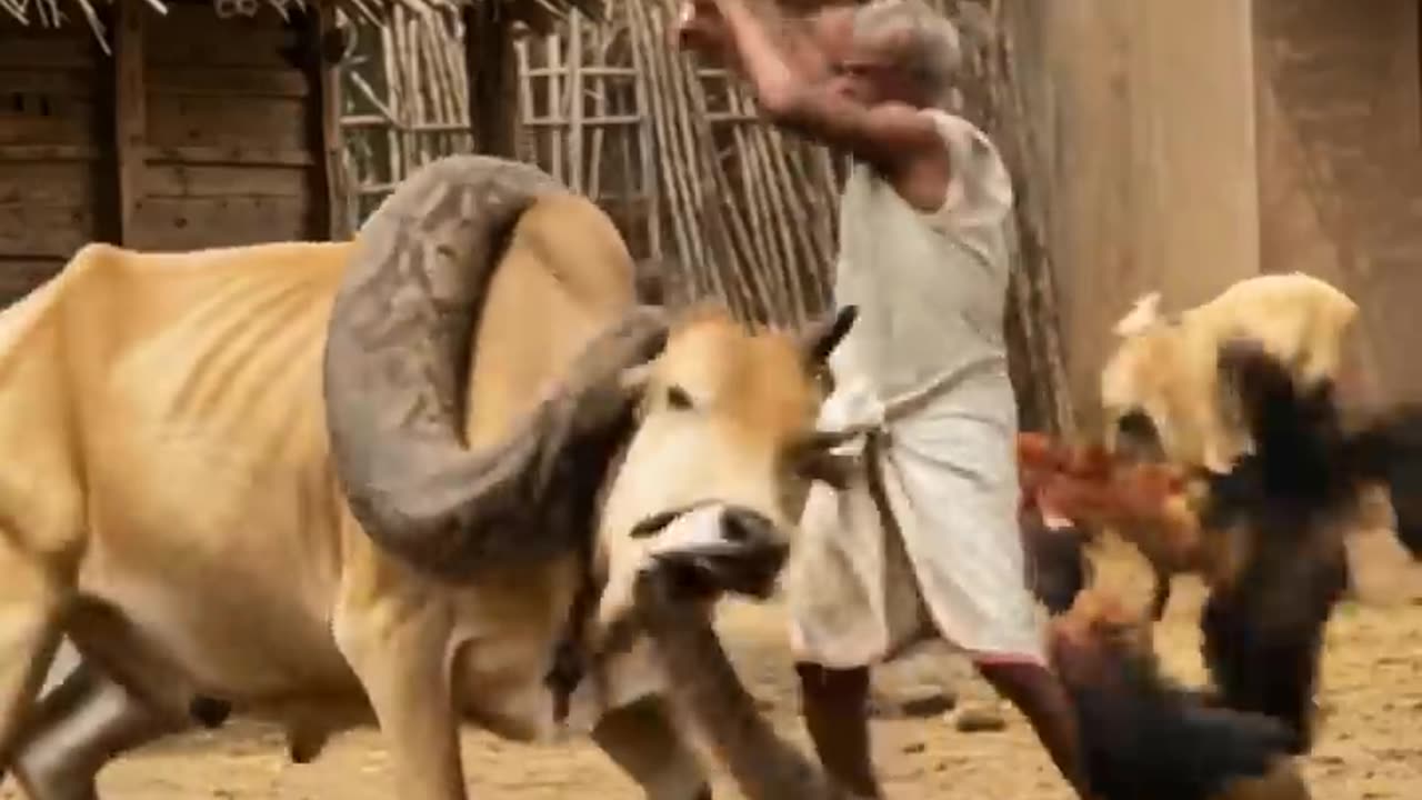 Old Man Fights Deadly Snake Coiling Around Cow!